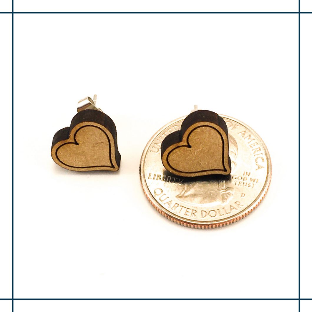 Natural Wood Heart Earrings